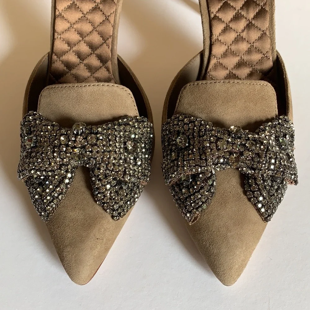 RARE Tory Burch Esme Tan D’Orsays pumps, black diamond